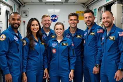 Groupe d'astronautes dans la station spatiale internationale