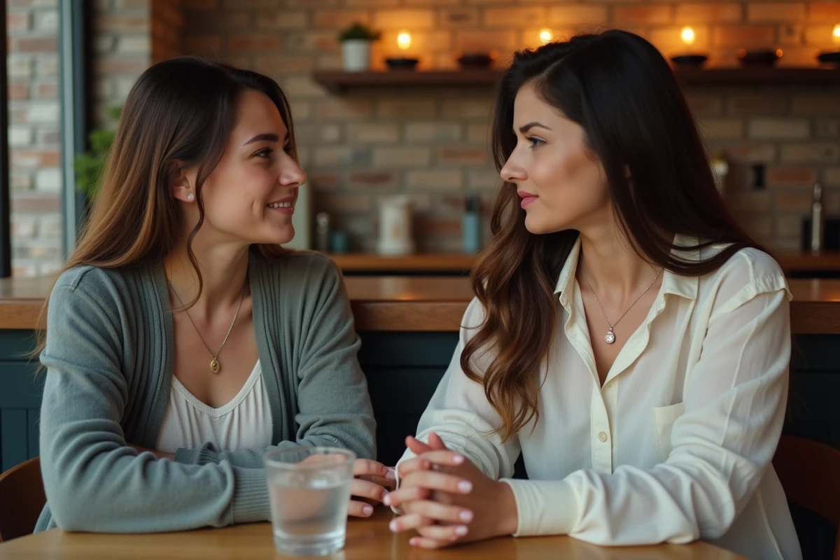 Deux femmes en conversation sincère dans un café, illustrant le soutien émotionnel et l'importance d'écouter les signaux intérieurs