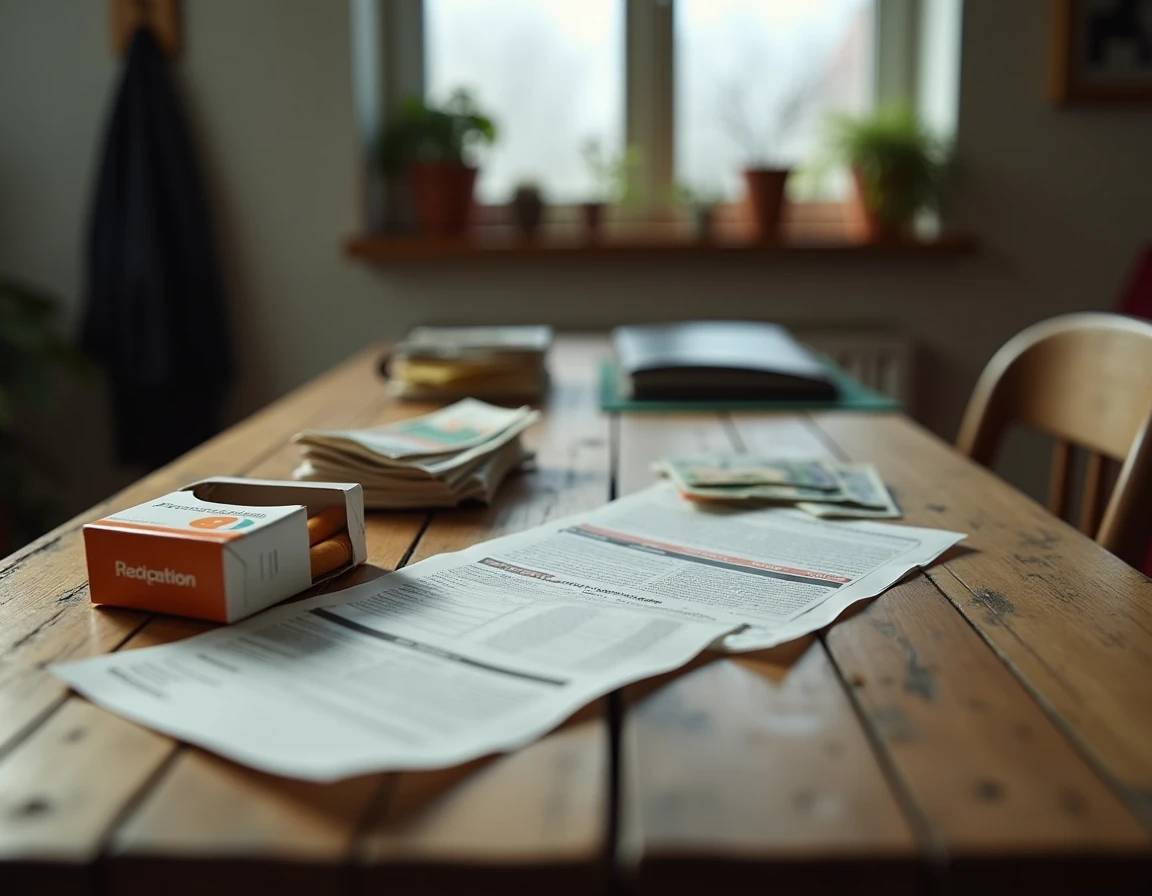Vue aérienne d'une table avec un carton de cigarettes, des billets en euros et une déclaration douanière illustrant le coût réel des achats en Andorre