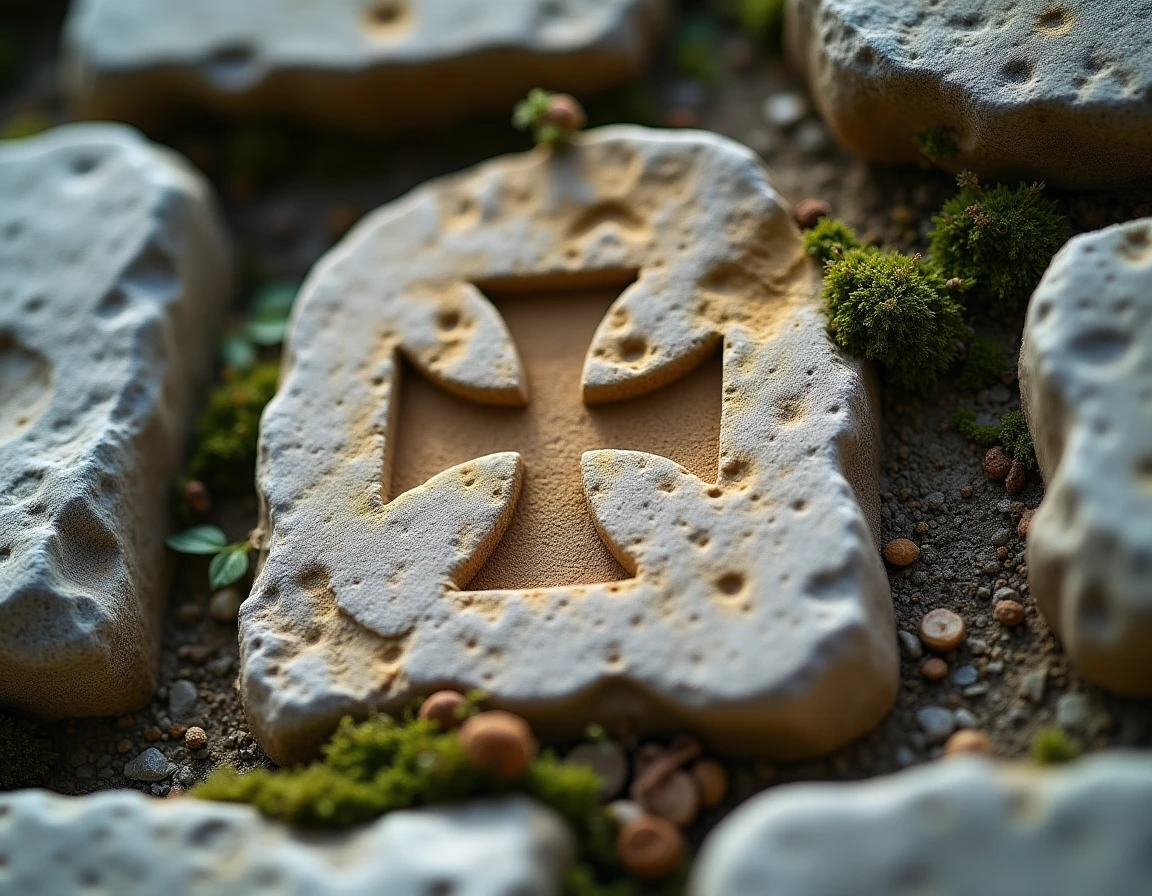Croix des Templiers sculptée en relief sur une pierre ancienne dans une chapelle médiévale