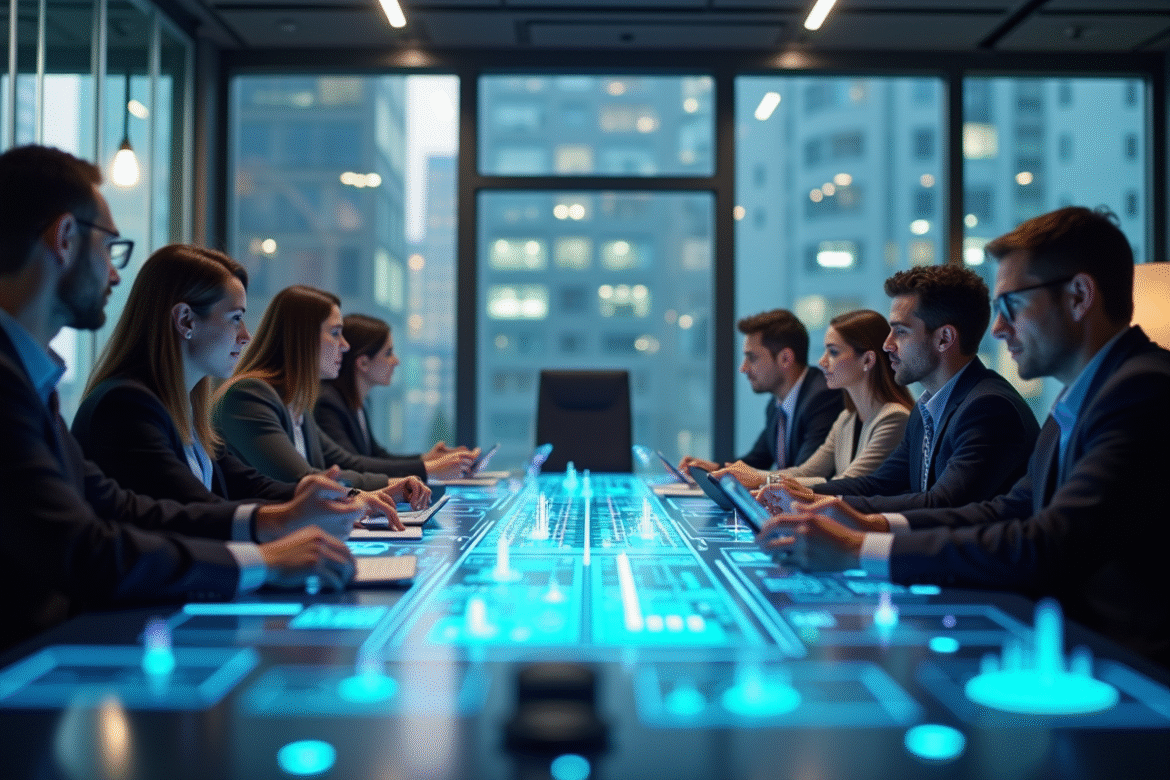 Equipe de professionnels en réunion dans un bureau moderne