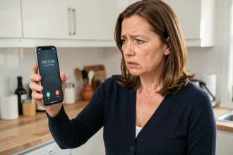 Femme inquiète recevant un appel téléphonique suspect d'un numéro inconnu de démarchage abusif