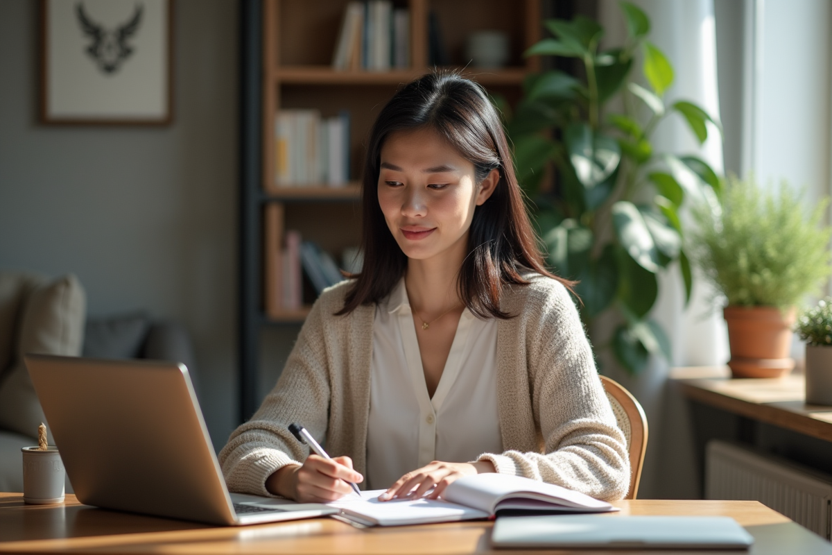 Femme d'âge moyen travaillant à son bureau à domicile
