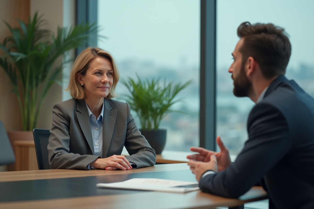 Femme en réunion de travail dans un bureau moderne