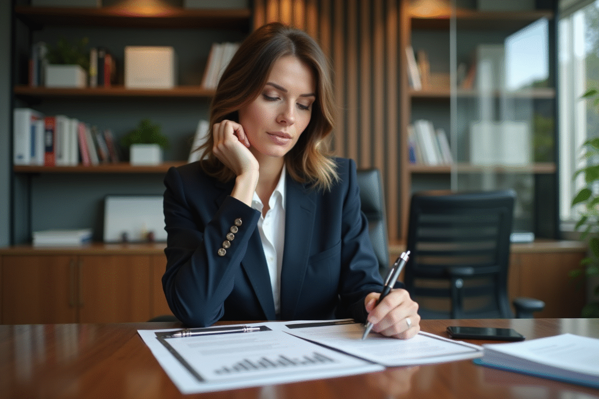 Femme d affaires examinant des documents immobiliers