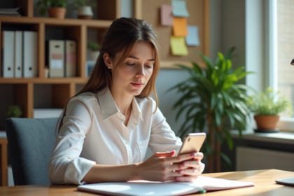 Jeune femme organisée dans son bureau lumineux