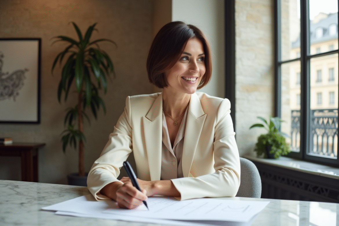 Femme élégante en bureau moderne à Paris