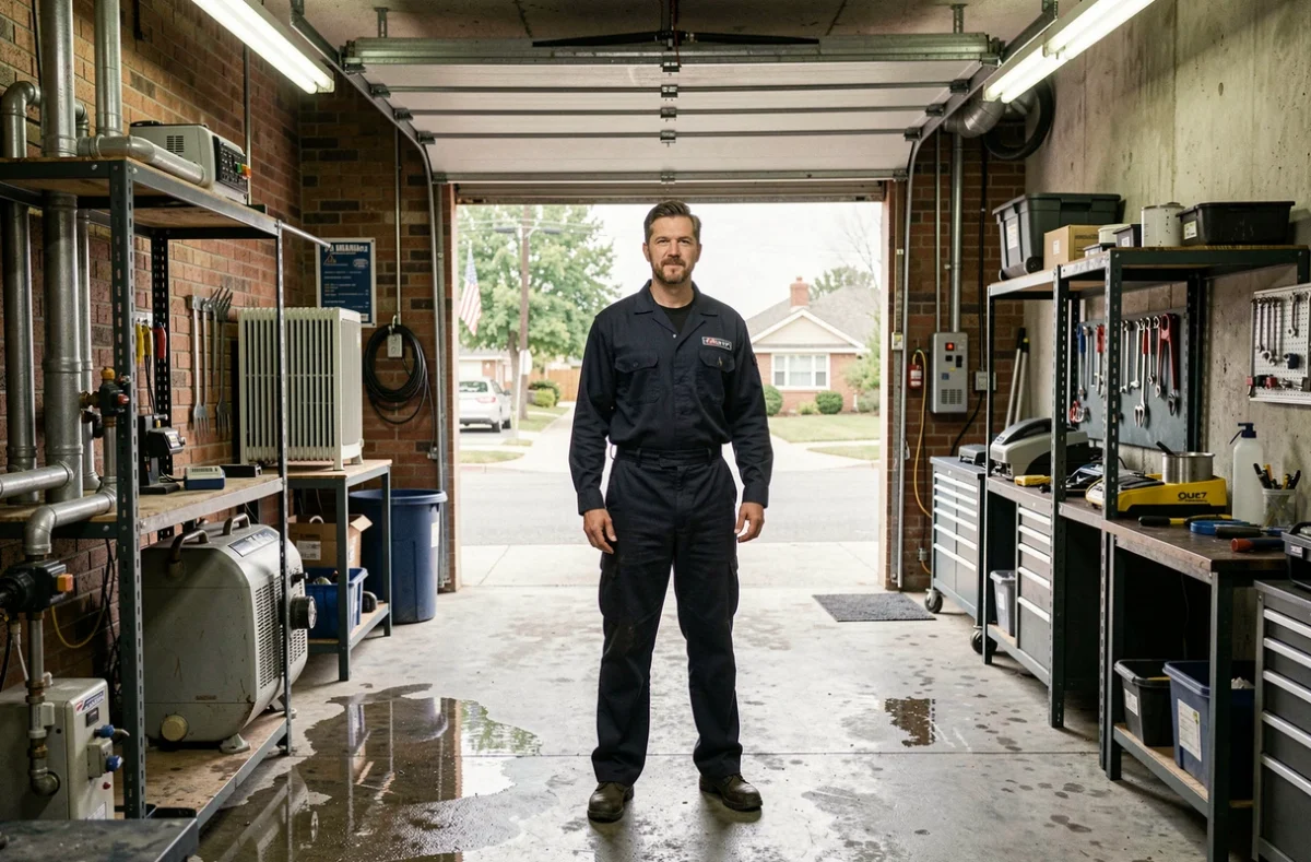 Technicien du Garage de la Boule dans un atelier polyvalent proposant des services de chauffage et mécanique