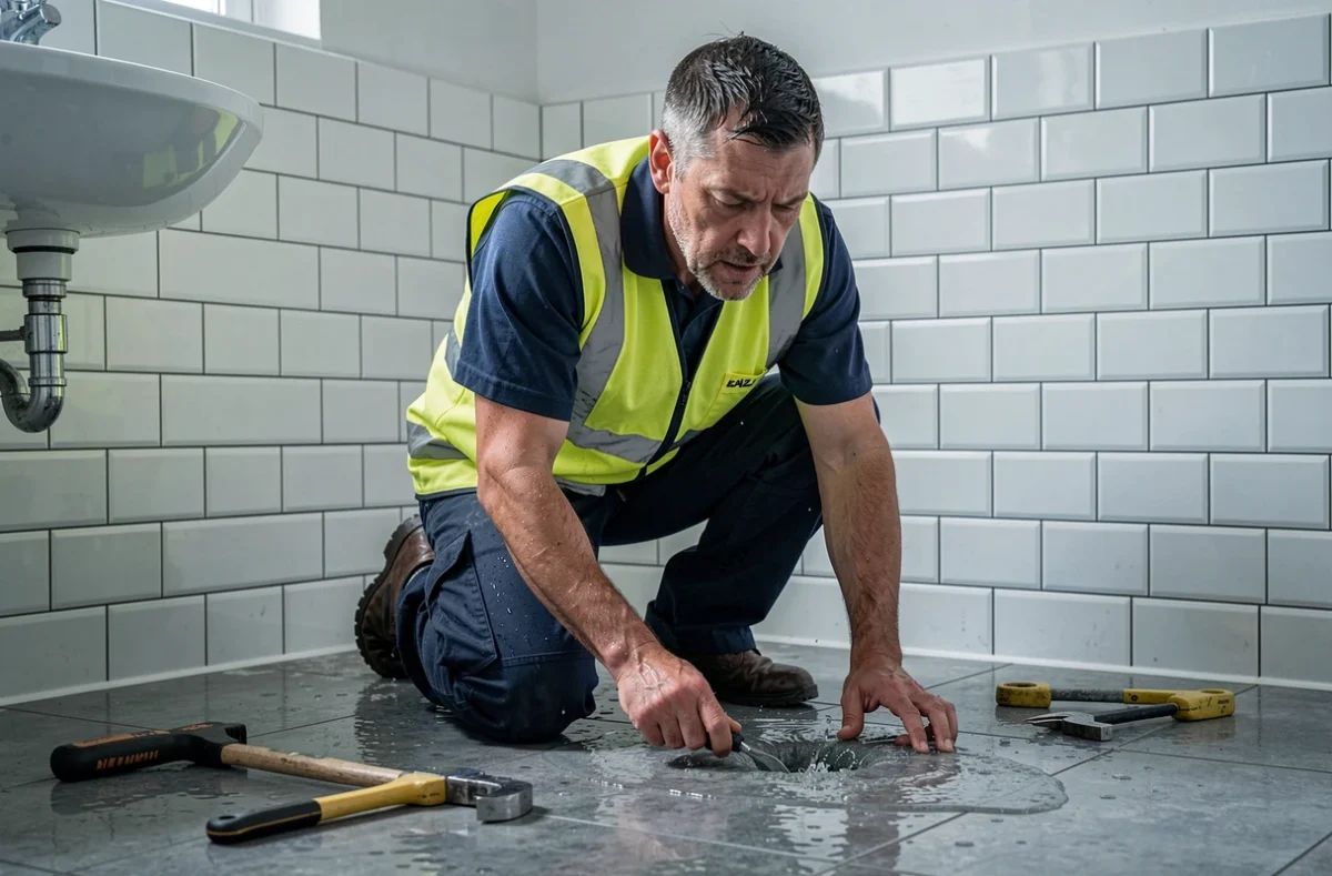 Technicien Grosso Assistance intervenant en urgence sur une fuite d'eau dans une salle de bain