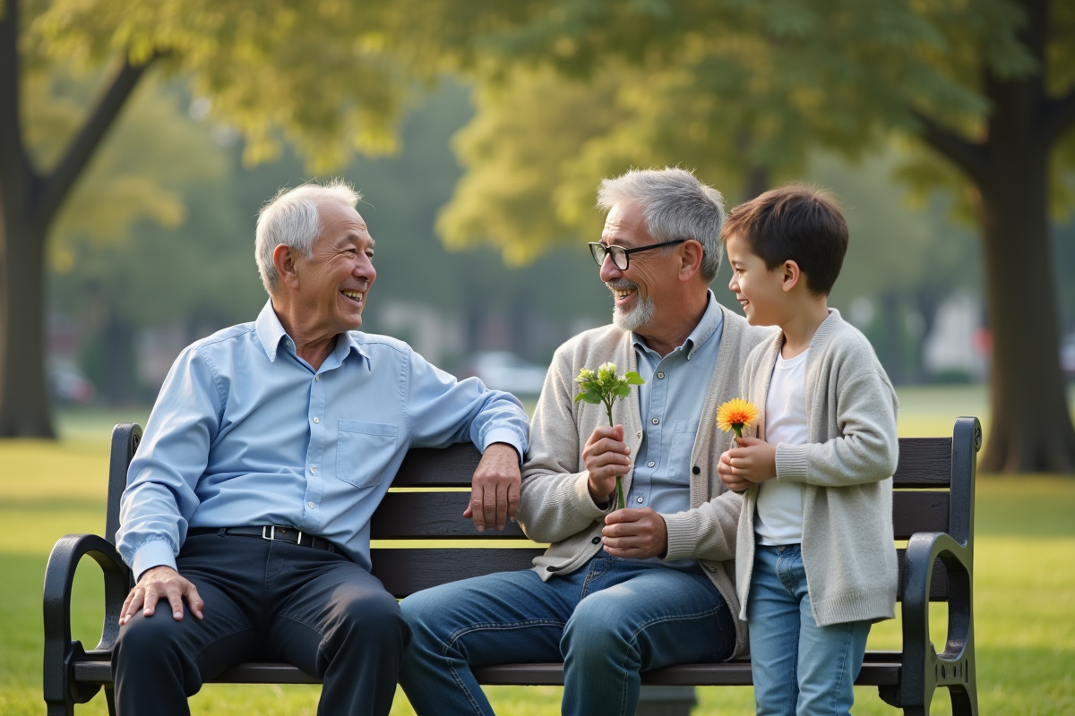 Groupe multigenerational partageant un moment dans un parc