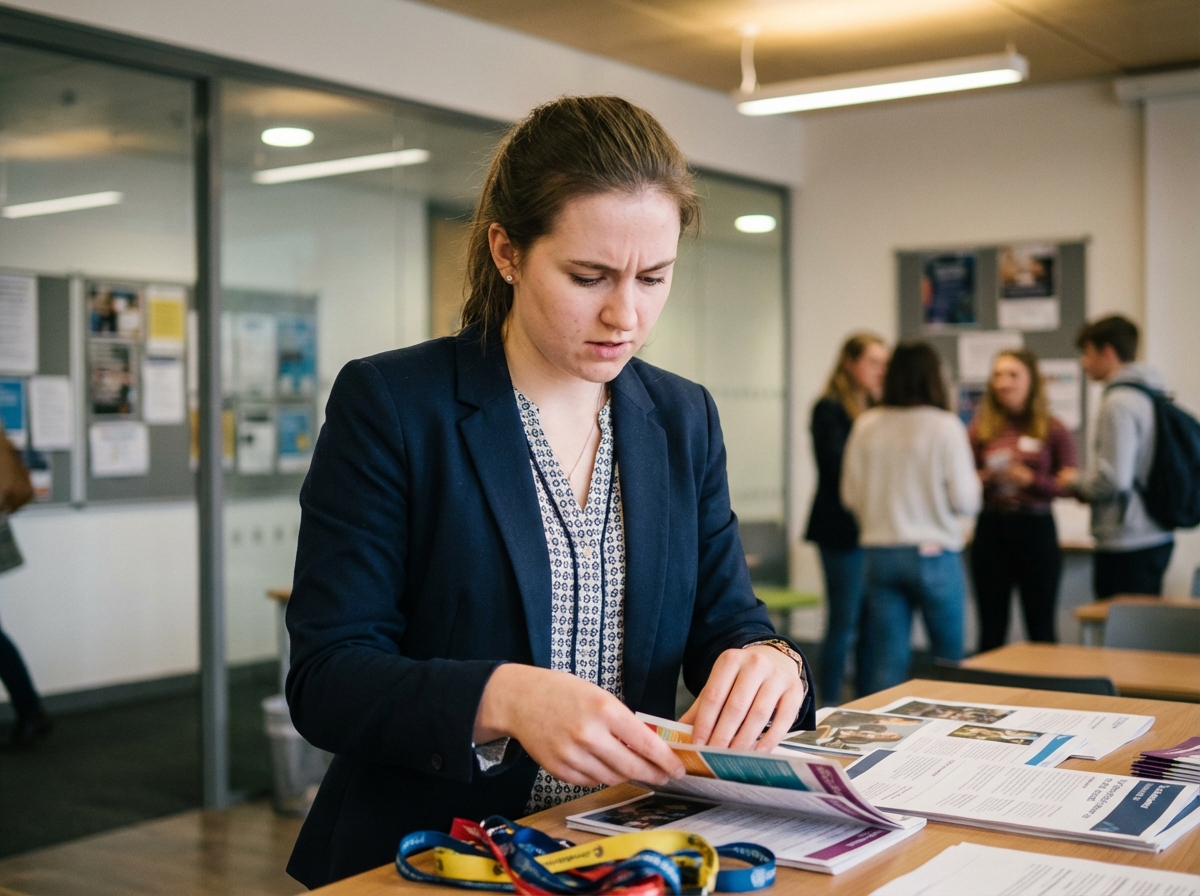 Jeune femme en classe organise des lanyards lors d'un atelier
