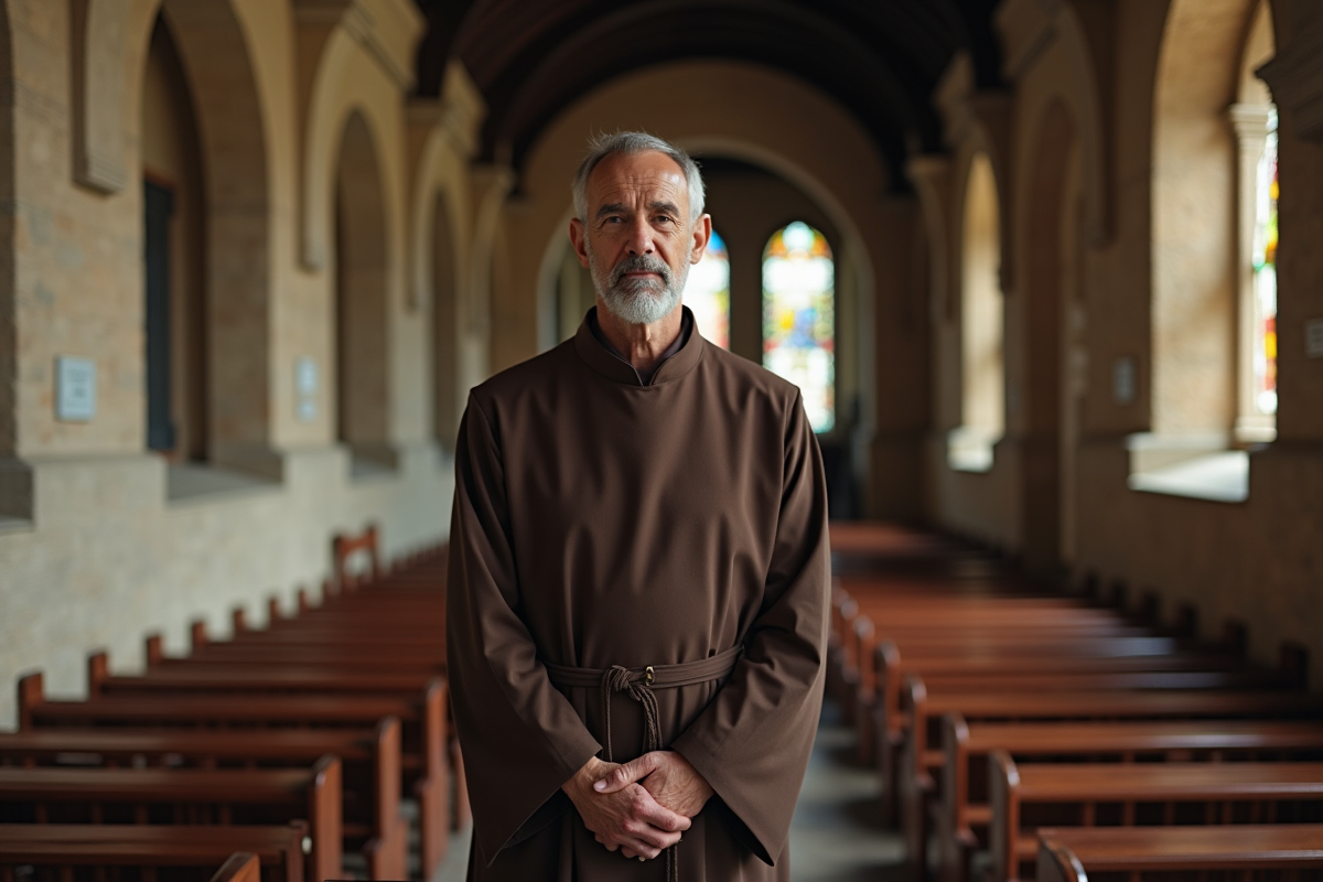 Moine en méditation dans une chapelle ancienne