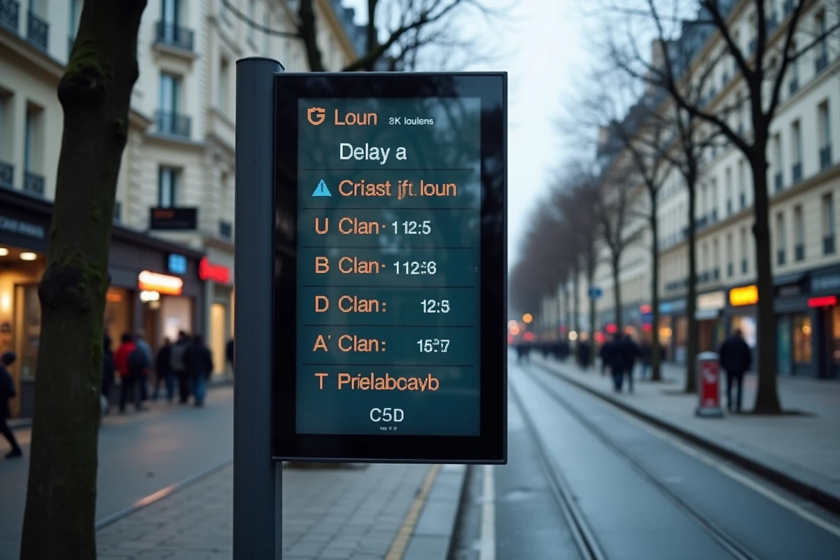 Panneau d'affichage des horaires perturbés du tramway T3B à un arrêt parisien