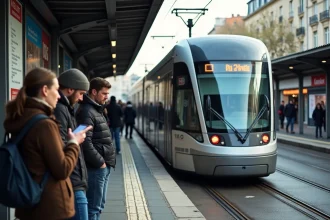 Passagers attendant sur le quai du tramway T3B avec perturbations de trafic à Paris