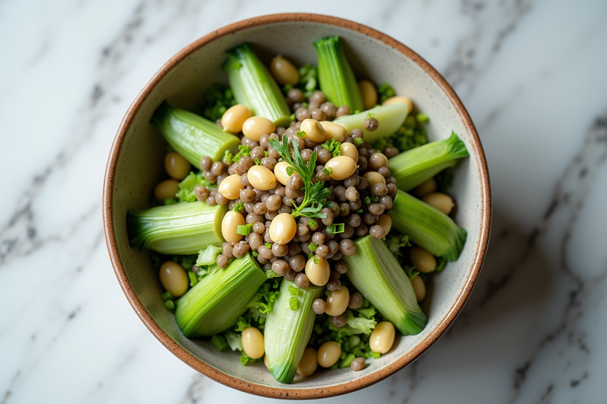 Plat créatif avec légumes hachés dans un bol en céramique