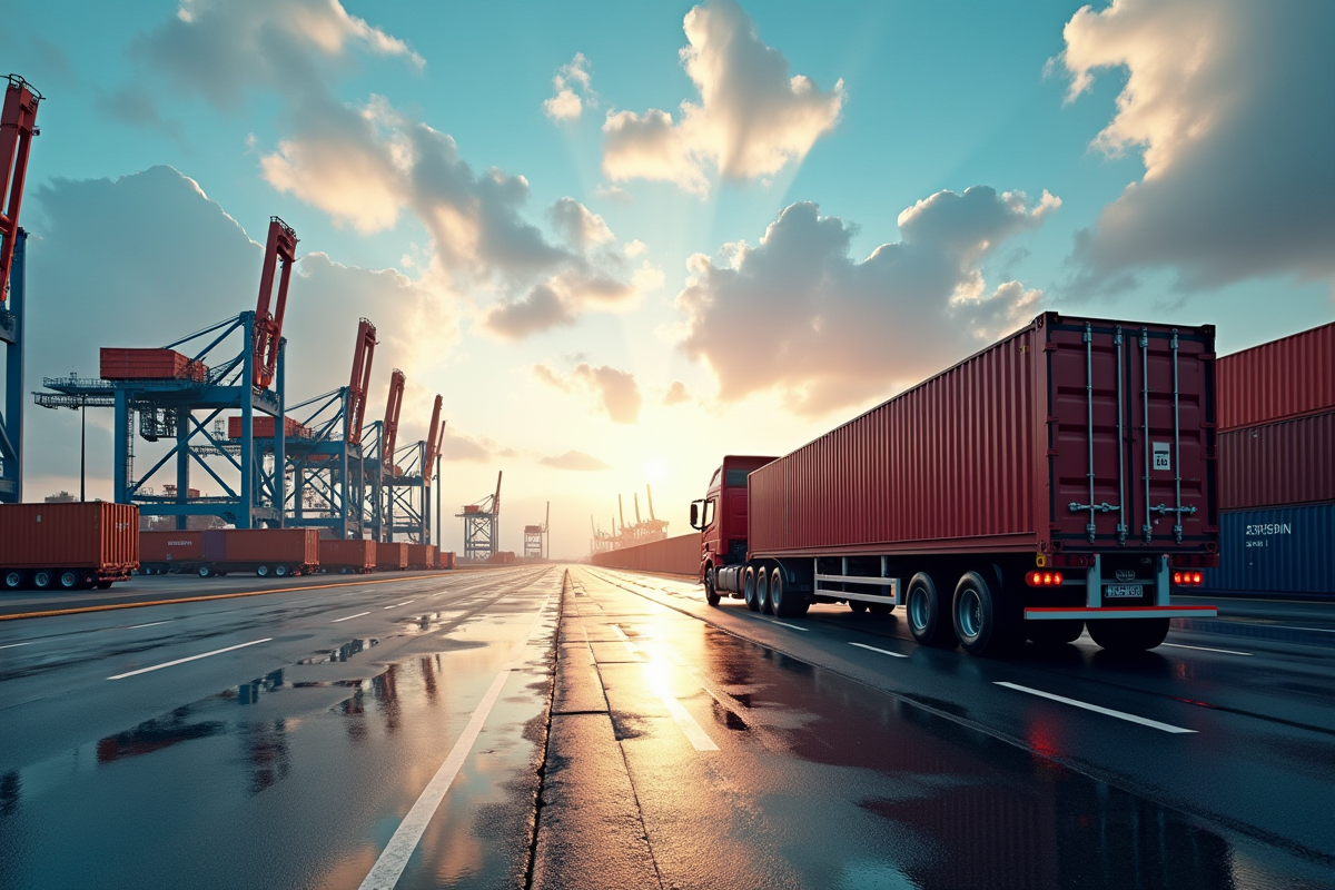 Port urbain avec camions autonomes et réseau blockchain