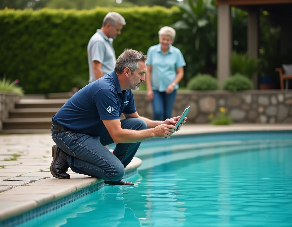 Technicien piscine conseil client bord de piscine collective résidentielle