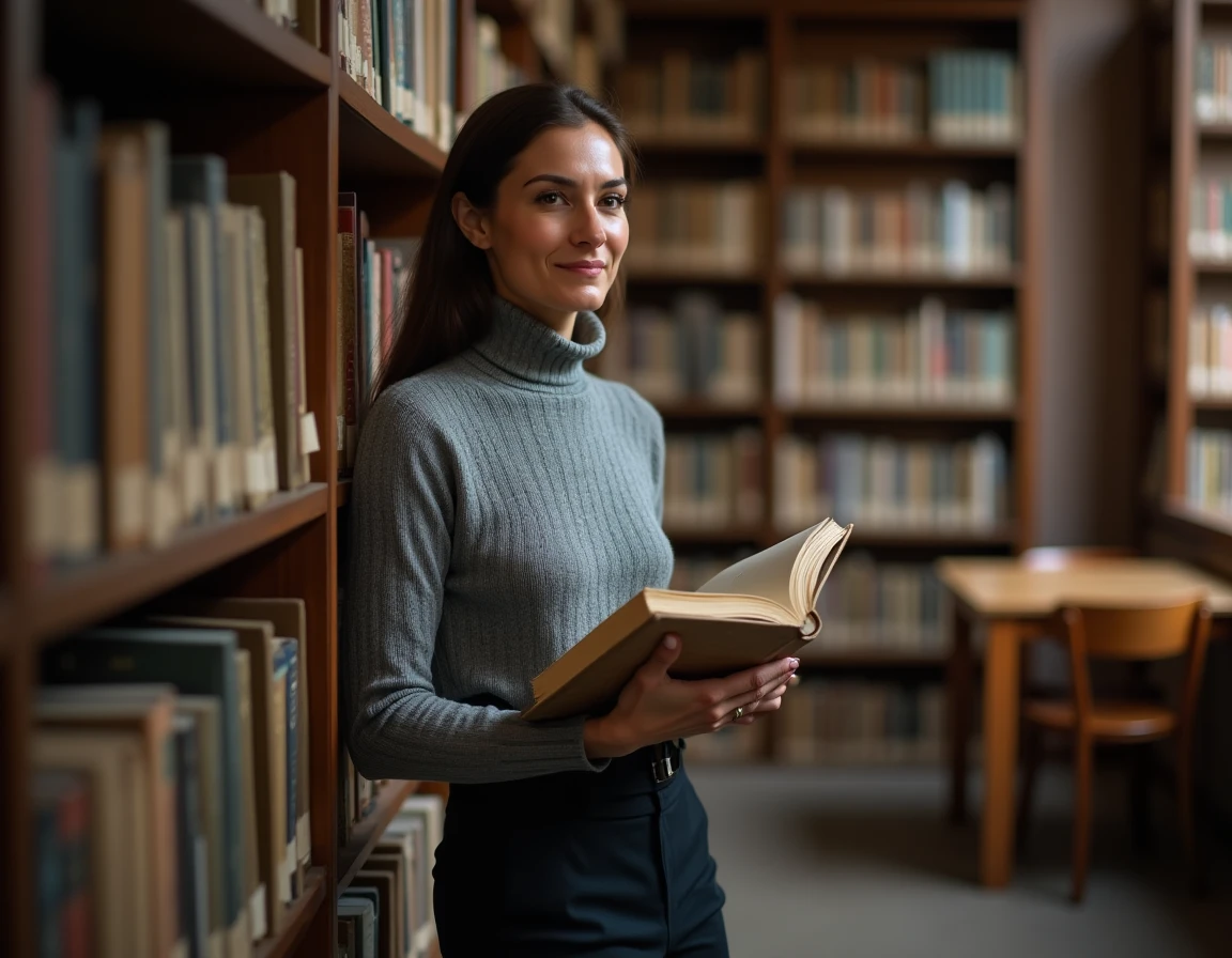 Journaliste consultant des archives en bibliothèque, symbolisant la vérification de données biographiques publiques